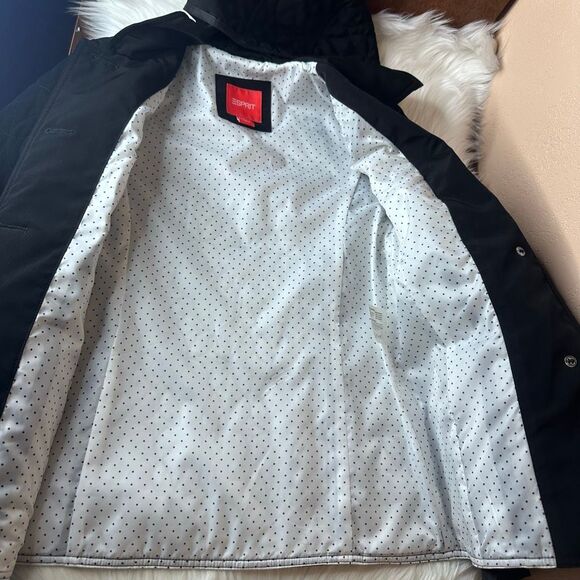 Esprit Black Quilted Button Front Hooded Jacket Size Small - Picture 5 of 11